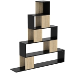 HOMCOM Scaffale Contenitore, Libreria Geometrica a 5 Livelli, per Ufficio, Soggiorno, Camera, Nero e Legno Naturale