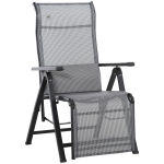 Outsunny Cadeira Reclinável Dobrável de Jardim com Encosto Ajustável em 9 Posições e Almofada Lombar 70x65x111 cm Cinzento