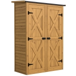 Outsunny Caseta de Jardín de Madera 115x53x156 cm Armario para Herramientas con Puertas Dobles y Estantes Techo Inclinado Marrón