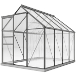 Outsunny Serre de jardin en polycarbonate 4,8 m²avec fondation, lucarne réglable, porte coulissante 1,9x2,53x1,99m transparent