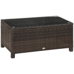 Outsunny Tavolino da Giardino in Vetro Temperato 5mm Rettangolare Esterno Rattan 85 x 50 x 39 cm Marrone