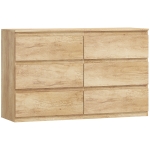 HOMCOM Cómoda 6 cajones mueble de almacenamiento sin tiradores diseño minimalista 120 x 39 x 75 cm roble