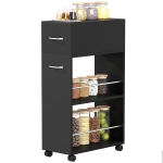 HOMCOM Chariot de cuisine desserte sur roulettes avec 1 tiroir et 2 étagères ouvertes pour salle à manger 25 x 50 x 85 cm Noir