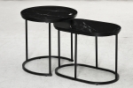 HOMCOM 2er-Set Couchtisch, Ovaler und runder Kaffeetisch, stapelbar, Marmoroptik, MDF, Metall, Ø50 x 50,5H cm, Schwarz