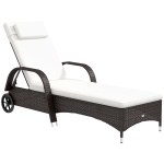 Outsunny Gartenliege mit Auflage, verstellbare Rückenlehne, Metallgestell, Polyrattan, schwarz+creme, 200 x 73 x 103 cm
