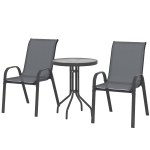 Outsunny 3 pièces salon de jardin extérieur ensemble de meubles 2 fauteuils empilables table basse dessus verre trempé gris foncé