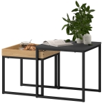 HOMCOM Lot de 2 tables basses gigognes carrées, tables gigognes de salon avec cadre en acier, style moderne, noir