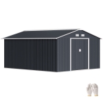Outsunny Casetta da Giardino 12.4m² con Fondazione, 4 Prese d'Aria e 2 Porte Scorrevoli, Capanno Porta Attrezzi in Lamiera d'Acciaio, 340x386x200 cm, Giallo