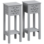 HOMCOM Set of Two Elegant Floral Cut-Out Side Tables - Grey