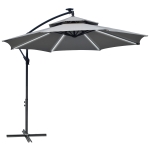 Outsunny 3m LED Light Overhanging Parasol - Light Grey