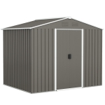 Outsunny 8 x 6ft Outdoor Garden Storage Shed, Metal Tool House with Ventilation and Sliding Doors, Light Grey