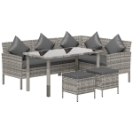 Outsunny tsunny 6-Seater Rattan Dining Set Sofa Table Footstool Outdoor w/ Cushion Garden Furniture, Dark Grey