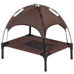 PawHut Panier surélevé et respirant pour chiens avec toit amovible, en métal et tissu Oxford, 61x46x62 cm, Marron
