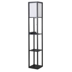 HOMCOM Lampada da Terra Moderna, Lampadina Illuminazione Interna Salvaspazio con Ripiani da Soggiorno Cotone, MDF 26 x 26 x 160 cm Nero e Bianco