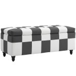 HOMCOM Storage Ottoman, Storage Bench with Wood Legs, Footstool, Footrest with Velvet Surface for Bedroom, Hallway, Living Room, 114 x 47 x 47 cm, Dark Grey and White