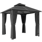 Outsunny 2.5 x 2.5 m Hardtop Gazebo Canopy with 7mm PC Roof, Garden Gazebo Permanent Pavilion with Netting, Curtains, Dark Grey