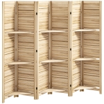 HOMCOM Innen-Paravent aus Holz 4 Paneele 160 x 170 cm, faltbarer Raumteiler mit 3 Regalen, Naturholz mit gebranntem Effekt