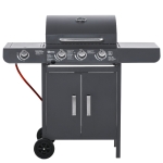 Outsunny 3+1 Burner Gas BBQ Grill, Outdoor Barbecue Trolley with Wheels, Warming Rack, Side Shelves, Cabinet, Thermometer for Garden, Party, Camping, 110L x 50W x 100Hcm, Grey