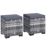 Outsunny Set of 2 Rattan Storage Ottoman, Outdoor Footstool with Removable Cushions, Garden Storage Seat for Balcony, Porch, Living Room, Dark Grey