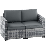 Outsunny 2 Seater Rattan Sofa, Outdoor Garden Sofa with Deep Seat, Cushions, Wide Armrests for Patio, Balcony, Porch, Mixed Grey