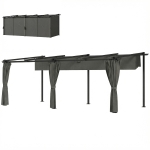 Outsunny Pergola rétractable avec rideaux latéraux, tonnelle de jardin en métal avec protection solaire UPF30+, gris foncé