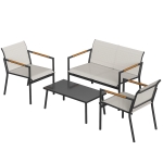 Outsunny Salon de Jardin 4 Pièces en Textilène, Canapé, 2 Fauteuils, Table Basse avec Plateau en Métal, 106x70,5x77cm, Crème