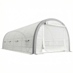 Outsunny 6 x 3(m) Polytunnel Greenhouse with Upgraded Structure, Mesh Door and Windows, 15 Plant Labels, White