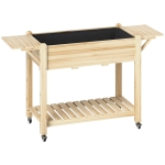Outsunny 46 x 94cm Wooden Raised Planter, with Shelves - Natural Finish
