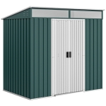 Outsunny 6.5 x 4FT Galvanised Metal Shed with Foundation Kit, Lockable Tool Garden Shed with Double Sliding Doors, Vents, Green