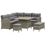 Outsunny 7 Seater Rattan Garden Furniture Set, 6 Piece Patio Dining Set with Liftable Coffee Table and Soft Padded Cushion, Wicker Sectional Conversation Corner Sofa, 123 x 55 x 84 cm, Grey