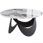 HOMCOM Coffee Table Sintered Stone Top Adjustable Foot Pads Modern Centre Table for Living Room White and Black