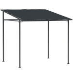 Outsunny 2.4 x 2.4 m Wall Mounted Pergola Gazebo with PA Coating Fabric and Metal Frame, UPF30+, Lean to Garden Gazebo, Wind Resistant Outdoor Sun Shade Shelter for Garden, Deck, Dark Grey