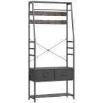 HOMCOM Coat Rack with Shoe Storage, Hall Tree, Industrial Coat Stand with Shoe Bench, 10 Removable Hooks, 2 Fabric Drawers and Clothes Rail for Entryway, Hallway, Grey