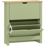 HOMCOM Slim Shoe Cabinet, Narrow Shoe Cupboard with 2 Flip Drawers, Adjustable Shelves for 12 Pairs of Shoes, Green