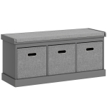 HOMCOM Three-Drawer Shoe Storage Bench, with Padded Top Seat - Grey