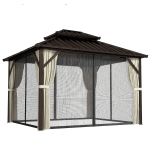 Outsunny 3x3.6 m Hardtop Gazebo Canopy with UPF50+ Double Galvanised Steel Roof, Aluminium Garden Gazebo Permanent Pavilion, Brown