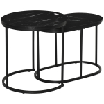 HOMCOM Set 2 măsuțe de cafea cu blat cu efect de marmură, din lemn și oțel, Ø50x50.5 cm și 60x36x43.5 cm, negru