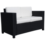 Outsunny Rattan Sofa, 2 Seater Garden Furniture with Soft Padded Cushion and Armrests, Wicker Garden Loveseat for Patio, Black