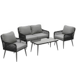 Outsunny Rattan Garden Furniture Set, 4 Piece Outdoor Patio Furniture with Tempered Glass Table and Chairs, Indoor Balcony Conservatory Set