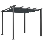 Outsunny Pergola Gazebo 3x3 m con 8 Fori di Drenaggio, in Alluminio, Metallo e Poliestere, Grigio Scuro
