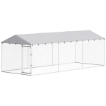 PawHut Enclos pour chiens d'extérieur avec grillage galvanisé et serrure, en acier et tissu Oxford, 6x2,3x2 m, Argent
