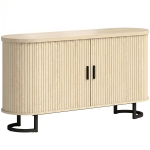 HOMCOM Aparador de salón, mueble de almacenamiento ovalado con 2 puertas correderas y estantes regulables, 140x40x75cm, madera natural