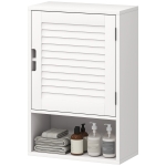 HOMCOM Armoire murale de salle de bain avec porte à lattes, étagère réglable et compartiment ouvert, 40x20x60cm, blanc