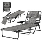Outsunny Chaise longue de jardin pliante dossier réglable sur 4 niveaux, trou de lecture et appui-tête 72L x 194l x 31H cm Gris