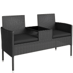 Outsunny Divanetto per Esterni 2 Posti con Tavolino da Caffè, in Acciaio e Rattan PE, 137x59x82 cm, Nero