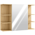 HOMCOM Armario de Baño de Pared con Espejo Puerta Estantes Abiertos 80x20x59 cm Natural