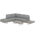 Outsunny Conjunto de Jardín Exterior de Ratán de 3 Piezas con Sofá Modular de 3 y 2 Plazas Mesa Lateral Mesa de Centro Cojines
