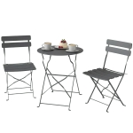 Outsunny Ensemble de Bistrot Jardin 3 Pièces Table et 2 Chaises Pliantes avec Double Protection Anti-Rouille Métal Gris