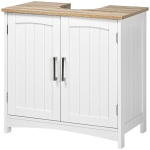 kleankin Meuble salle de bain sous lavabo à double portes avec étagères réglables, blanc et bois naturel