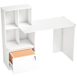 HOMCOM Birou de calculator cu bibliotecă 4 compartimente și sertar încuiabil, 126 x 50 x 109 cm, aspect lemn alb